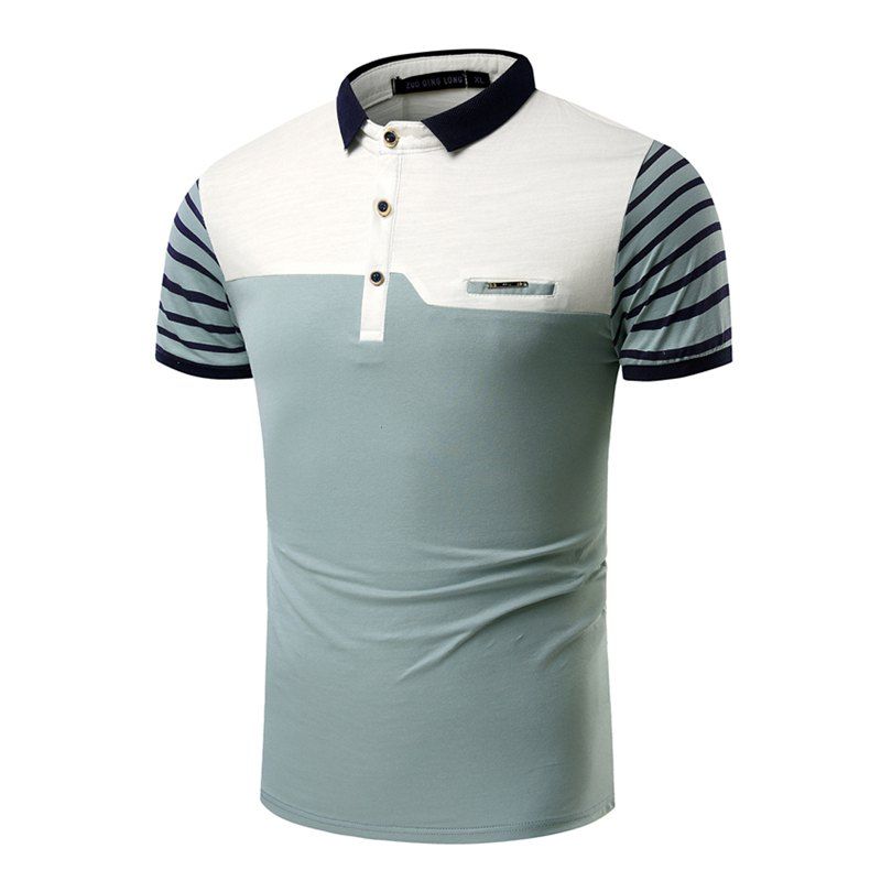 

Summer Fashion Business Coloured Lapel Men's Short Sleeve Polo Shirt, Light blue