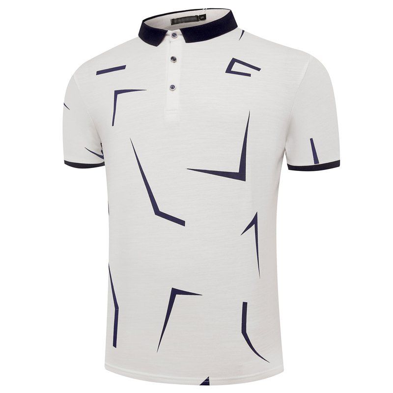 

Fashion Personality Printing Summer Coat Lapel Men Short Sleeve Polo Shirt, White