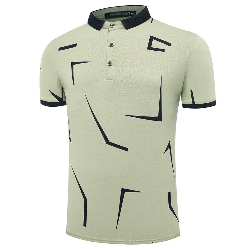 

Fashion Personality Printing Summer Coat Lapel Men Short Sleeve Polo Shirt, Army green