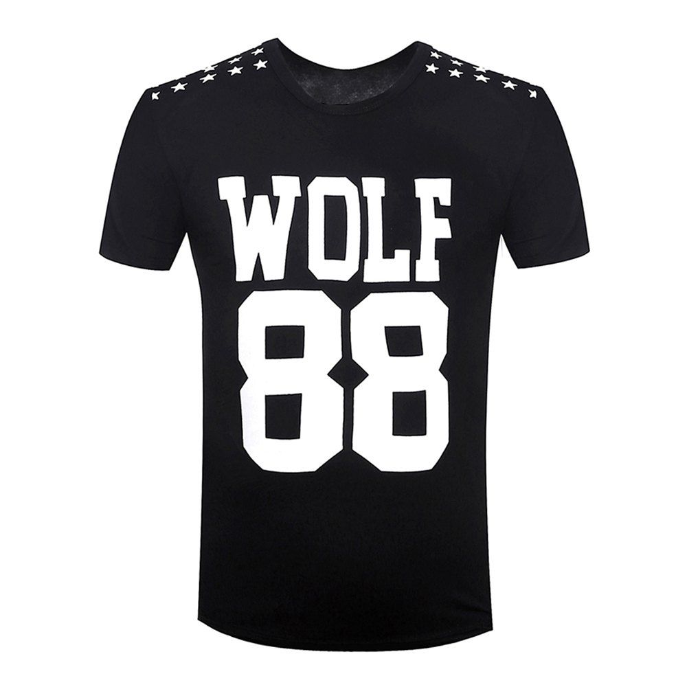 

Summer Fashion Collar Letters for Men's Short Sleeve T-Shirts, Black