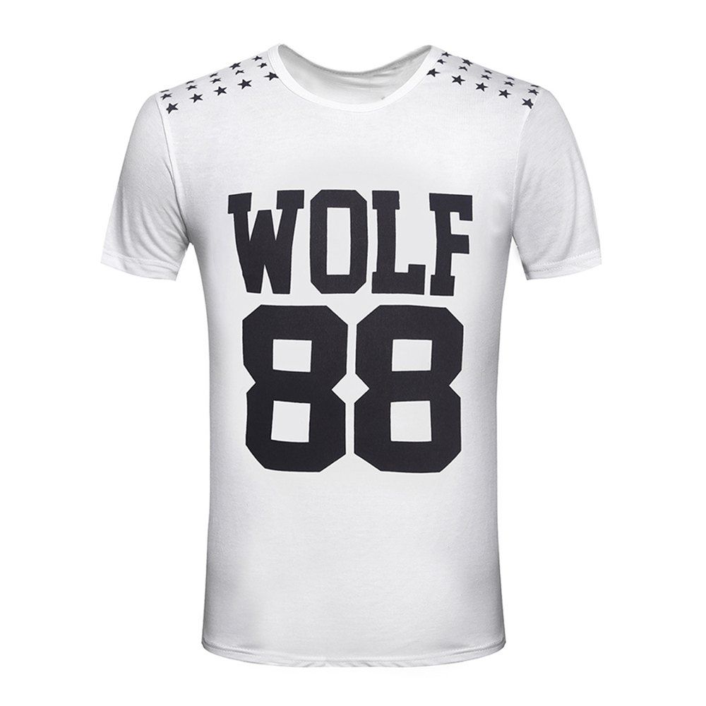 

Summer Fashion Collar Letters for Men's Short Sleeve T-Shirts, White