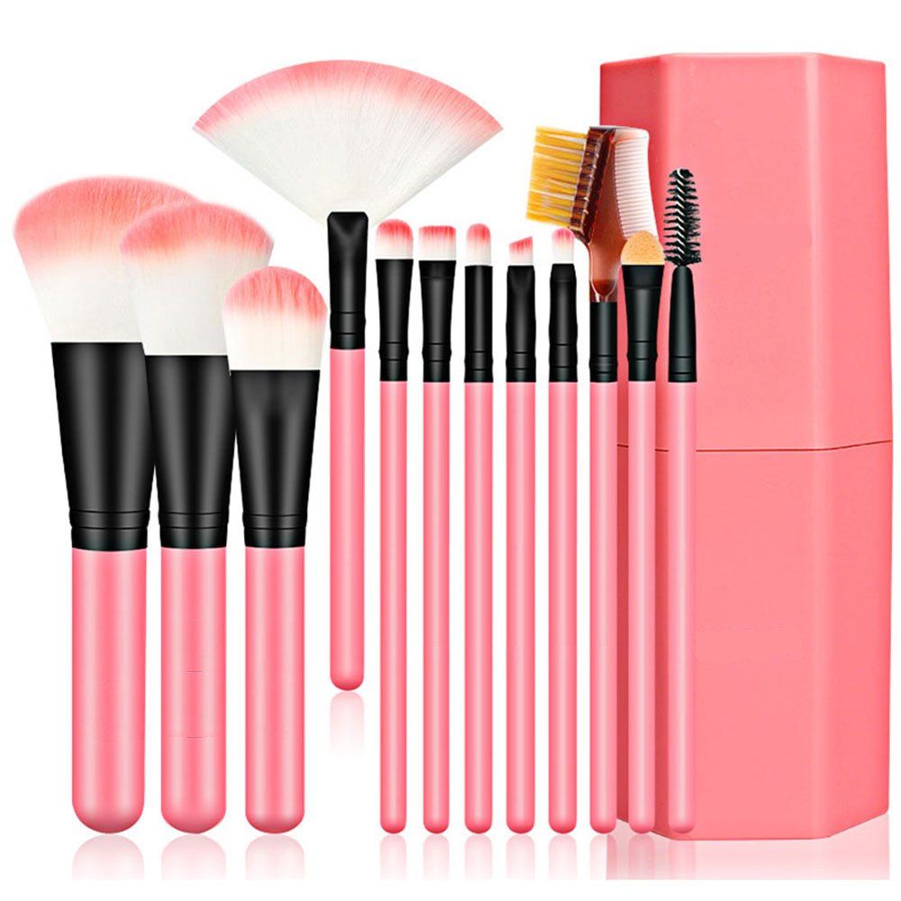 

12pcs Makeup Brushes with Canister, Misty rose