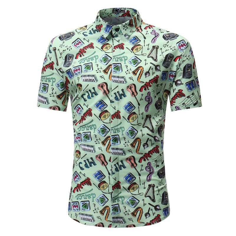 

Men Summer New Men's Casual Short Sleeve Shirt, Green peas