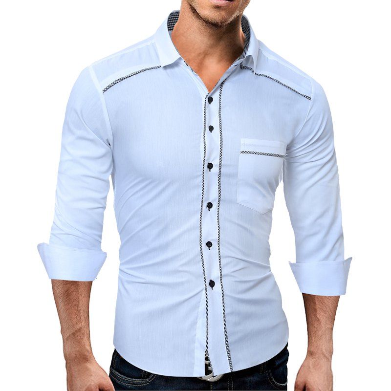 

New Man's Personality and Long Sleeve Shirt, White