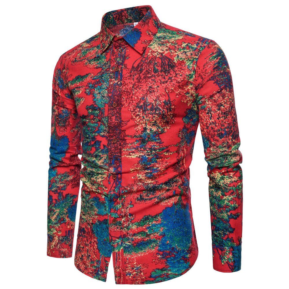 

2018 Spring and Autumn New Men's Long Sleeve Shirt, Valentine red