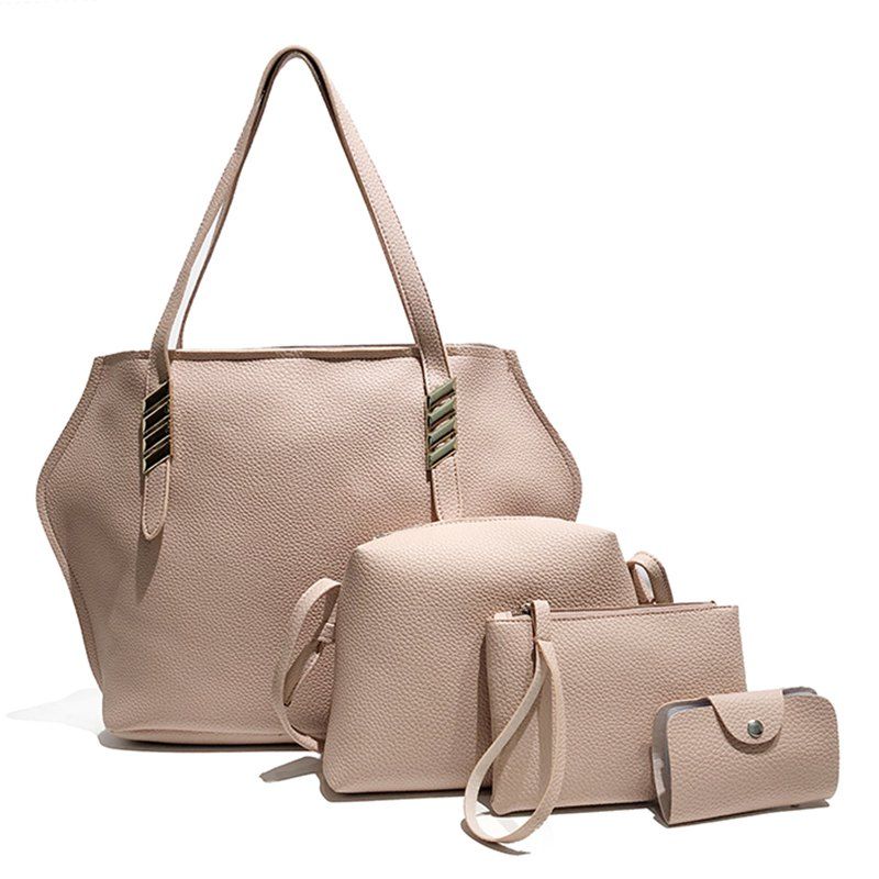 

Litchi Grain Solid Color Four-Piece Shoulder Slung Handbag, Light pink