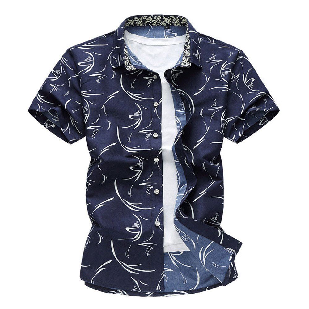 

Men's Summer Flower Short Sleeve Shirt, Navy blue