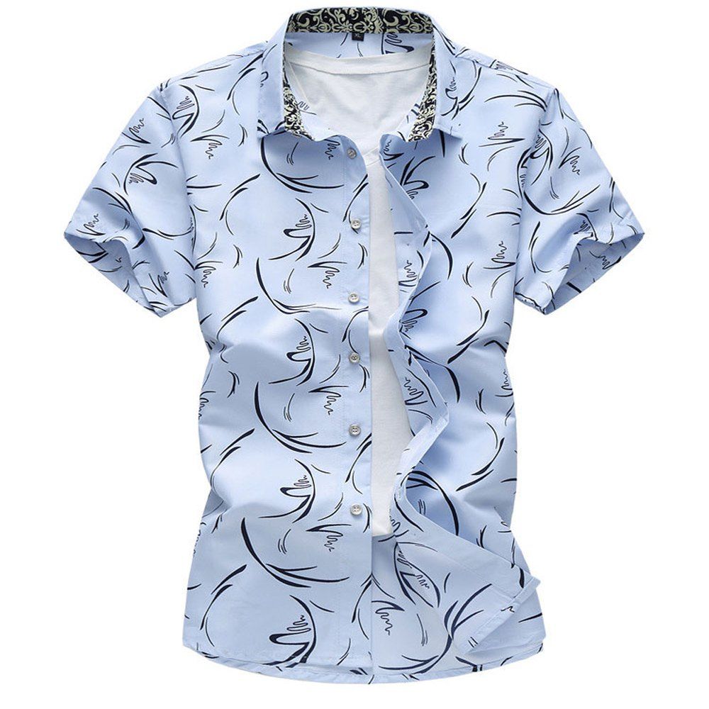 

Men's Summer Flower Short Sleeve Shirt, Light blue