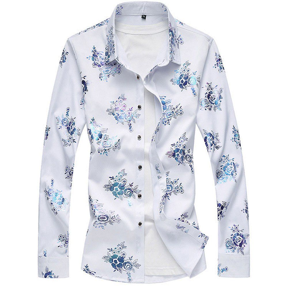 

New Men's Long Sleeve Floral Shirt, White