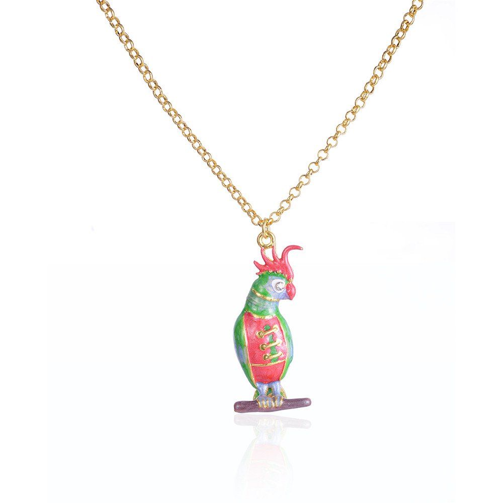 

European and American Popular Creative Oil Parakeet Pendant Necklace, Light coral