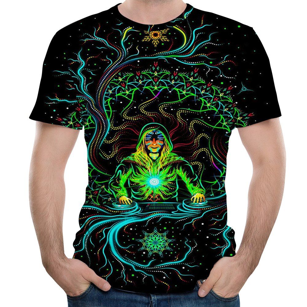 

2018 New Fashion String Sound 3D Printed Men's Short Sleeve T-shirt, Black