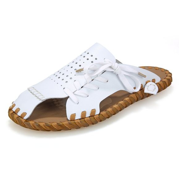Hommes été paresseux trou de loisirs en cuir Baotou sandales - Blanc 43