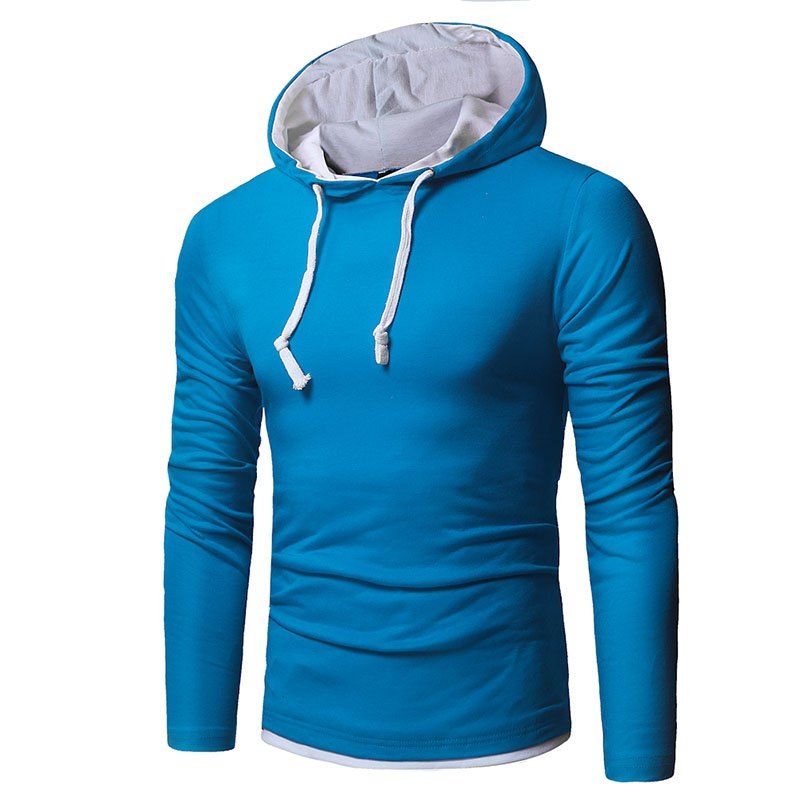 

Men's New Fashion Casual Hooded Long-Sleeved T-Shirt, Blue lagoon