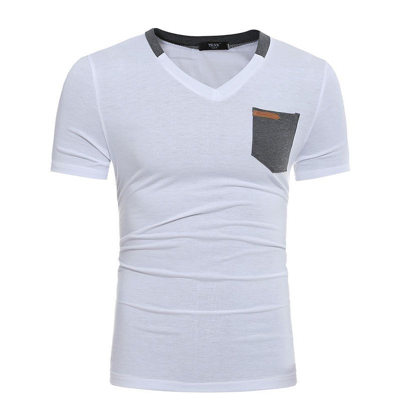 

Men's New Fashion Pocket Leather Design Casual Short-Sleeved T-Shirt, White