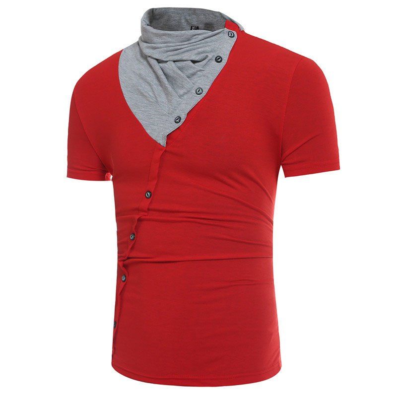 

2018 New Men's Short Sleeved Pleated Collar T-Shirt, Red