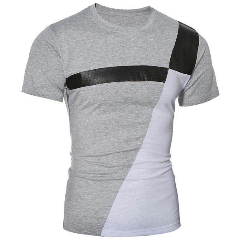 

Men Patchwork Round Neck Casual Short Sleeve T-Shirt, Light gray