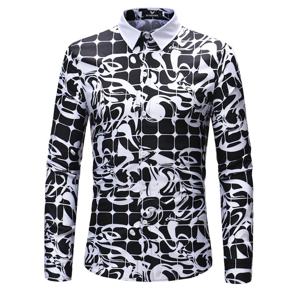 

New Style Men'S Wear Long Sleeve Lattice Pattern Shirt, Black
