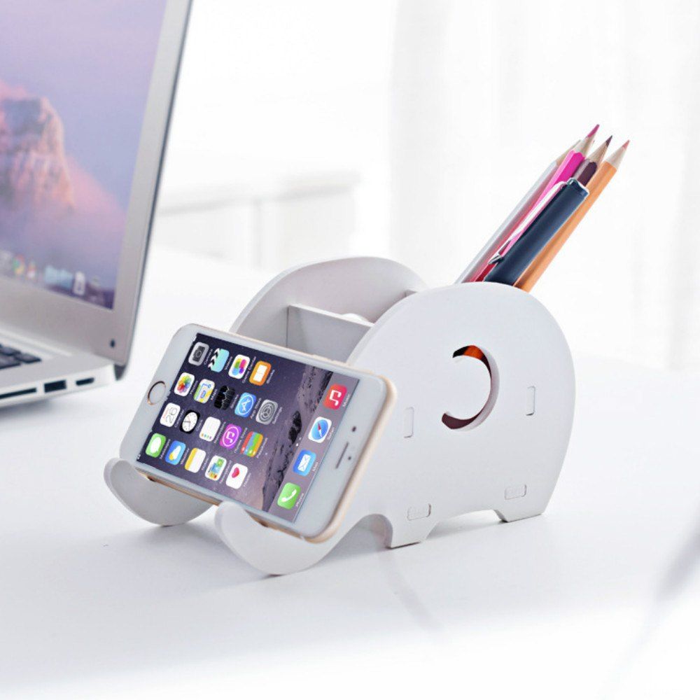 

Cartoon Pen Holder WPC Board Student Storage Box Office Supplies, White