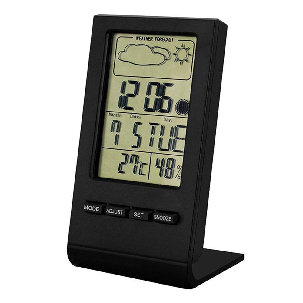 

Digital Weather Forecast Station Alarm Clock LCD Screen Temperature Humidity, Black