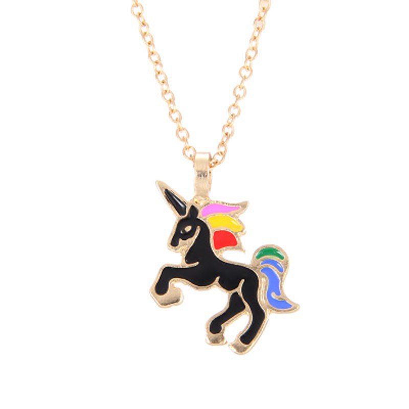 

Fashion Cute Rainbow Coloured Unicorn Alloy Pendants for Woman, Black