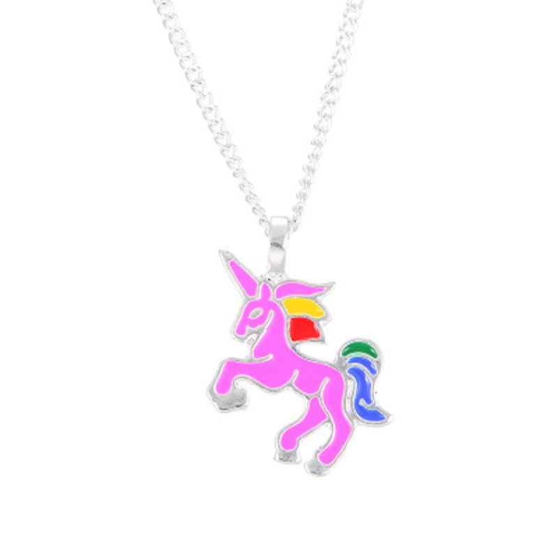 

Charm Fashion Rainbow Color Unicorn Silver Pendant for Woman, Hot pink