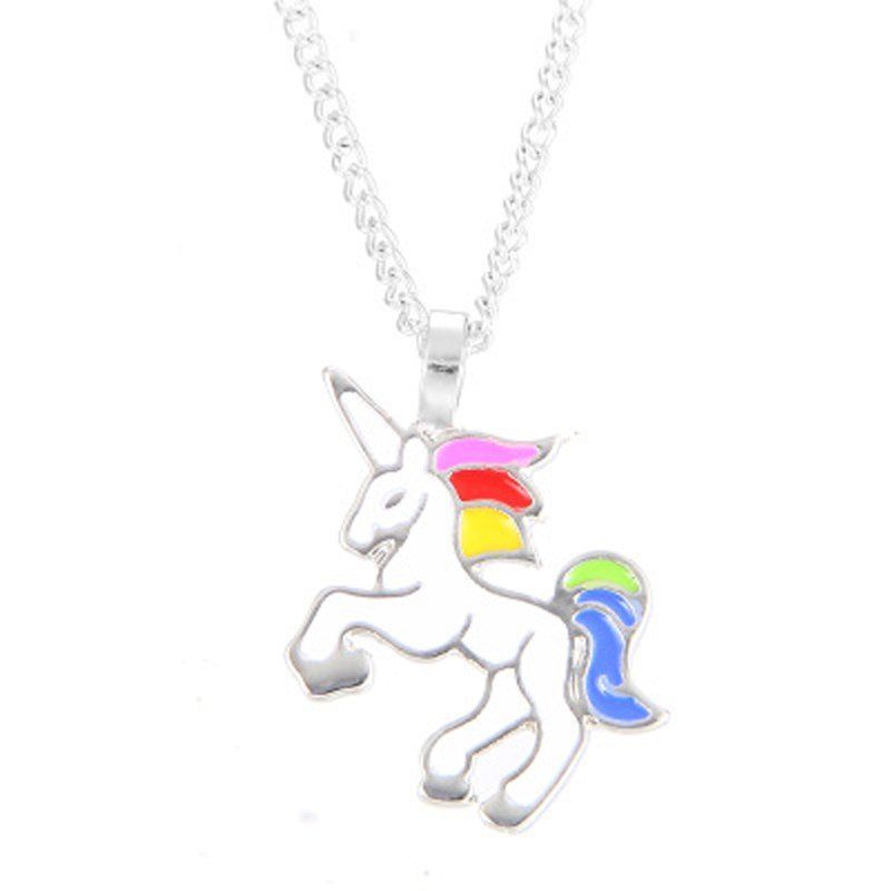 

Charm Fashion Rainbow Color Unicorn Silver Pendant for Woman, White