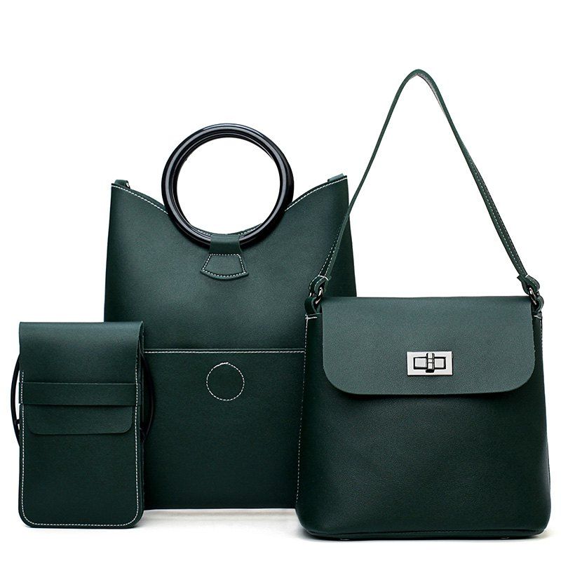 

Contracted Three-Piece Lash Fashion Handbag Shoulder Phone Bag, Jungle green