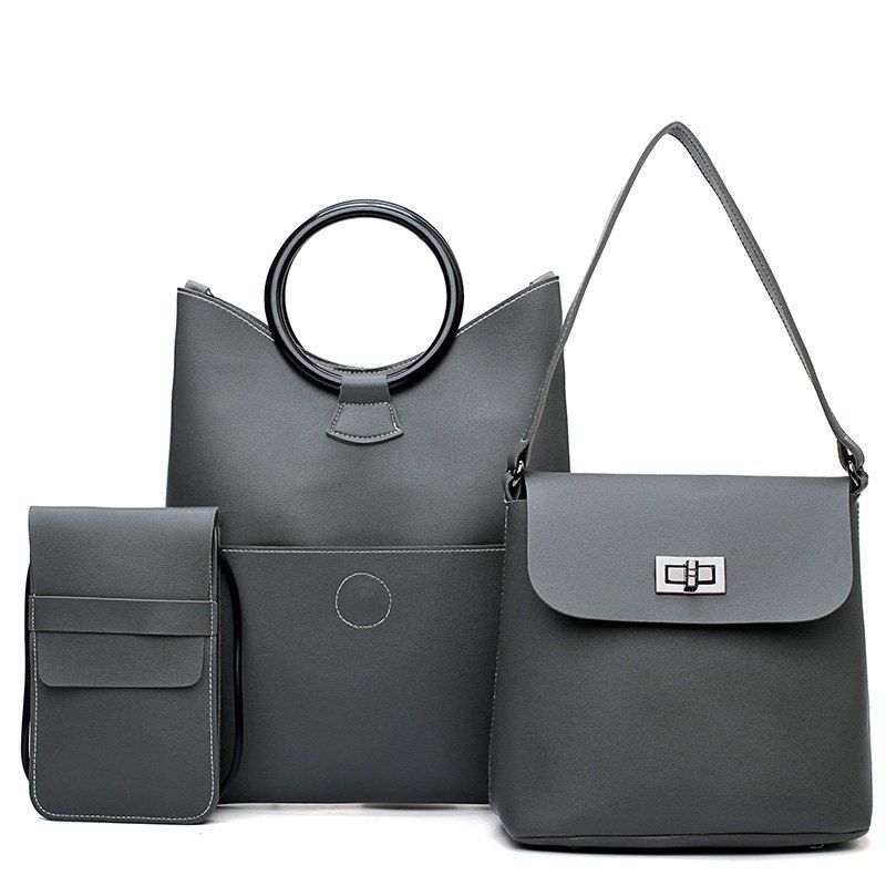

Contracted Three-Piece Lash Fashion Handbag Shoulder Phone Bag, Gray