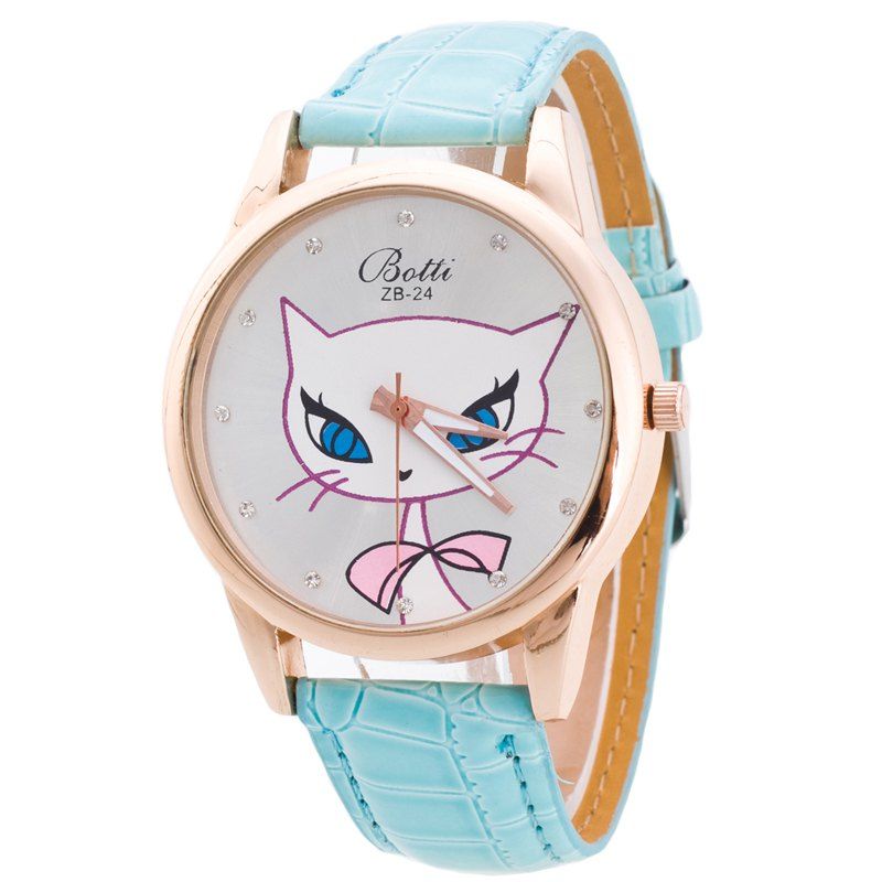

Cartoon Big Face Cat Woman Watch, Mint green