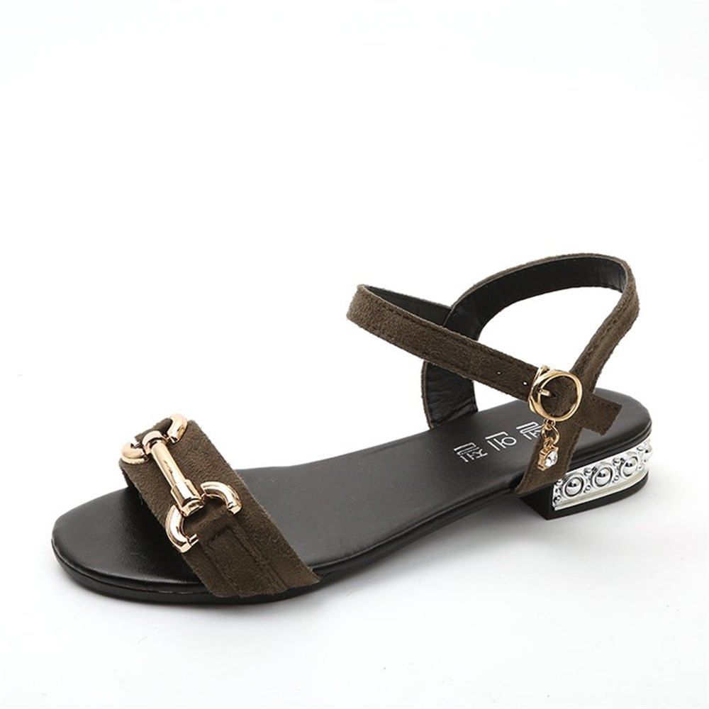 

Metal Decorative Buckle Low Heel Sandals, Army green