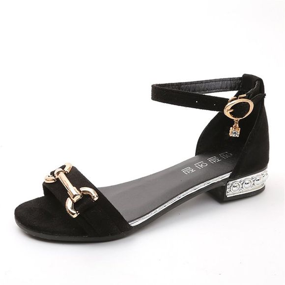 Métal décoratif métal plaqué sandales à talons bas - Noir 39