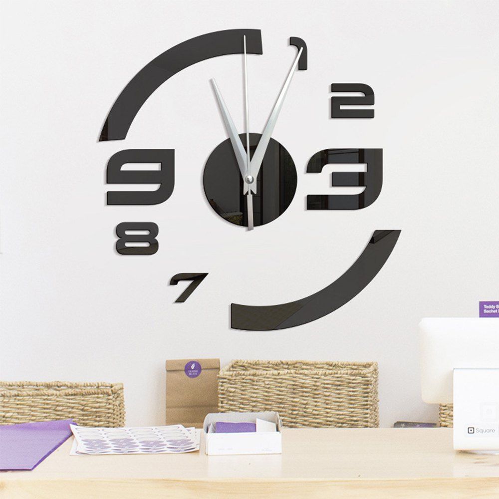 2018 Home Decoration Diy Three Dimensional Mirror Clock Wall Home Decoration Diy Three Dimensional Mirror Clock Wall Stickers Black