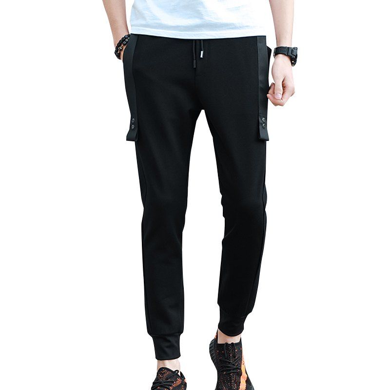

Pocket Ribbon Adornment for Men's Casual Sports Pants, Black