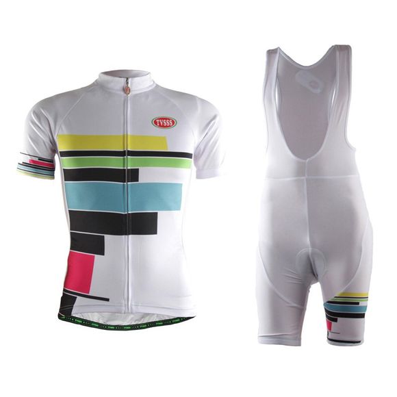 TVSSS Femmes été à manches courtes couleur Stripe Pattern blanc maillot de cyclisme - Blanc M