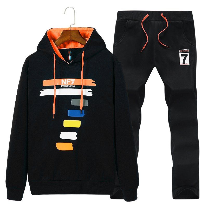 

Round Neck Set Regular Long Sleeve Hoodie and Pants, Black