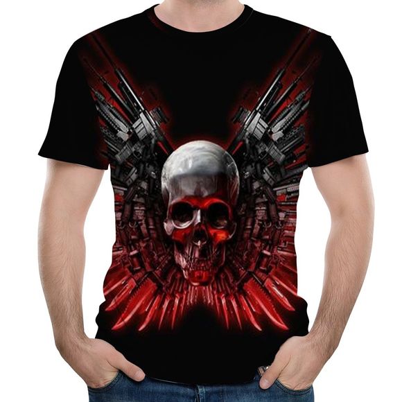 Nouveau t-shirt à manches courtes imprimé 3D Fashion Skull Gun hommes - Noir L