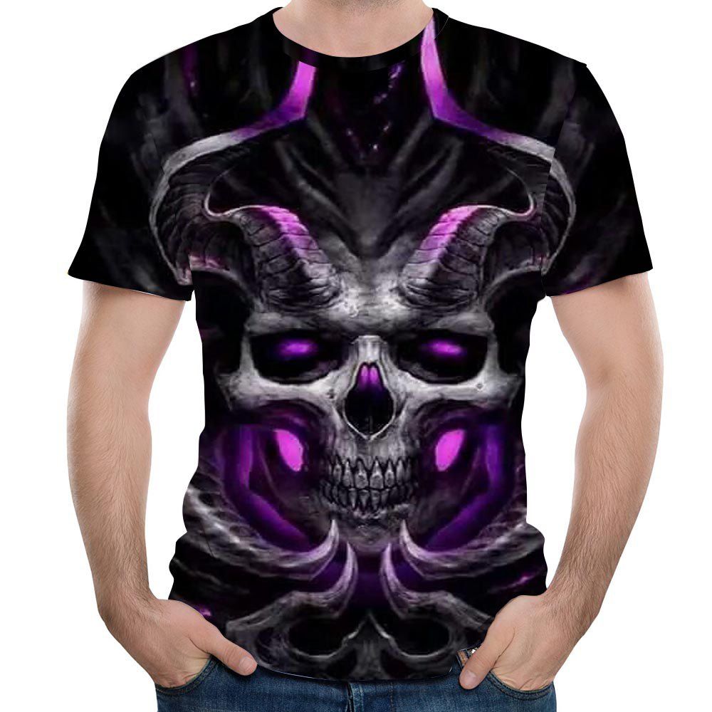 

New Fashion Double Angle Skull Head 3D Print Men's Short Sleeve T-shirt, Night