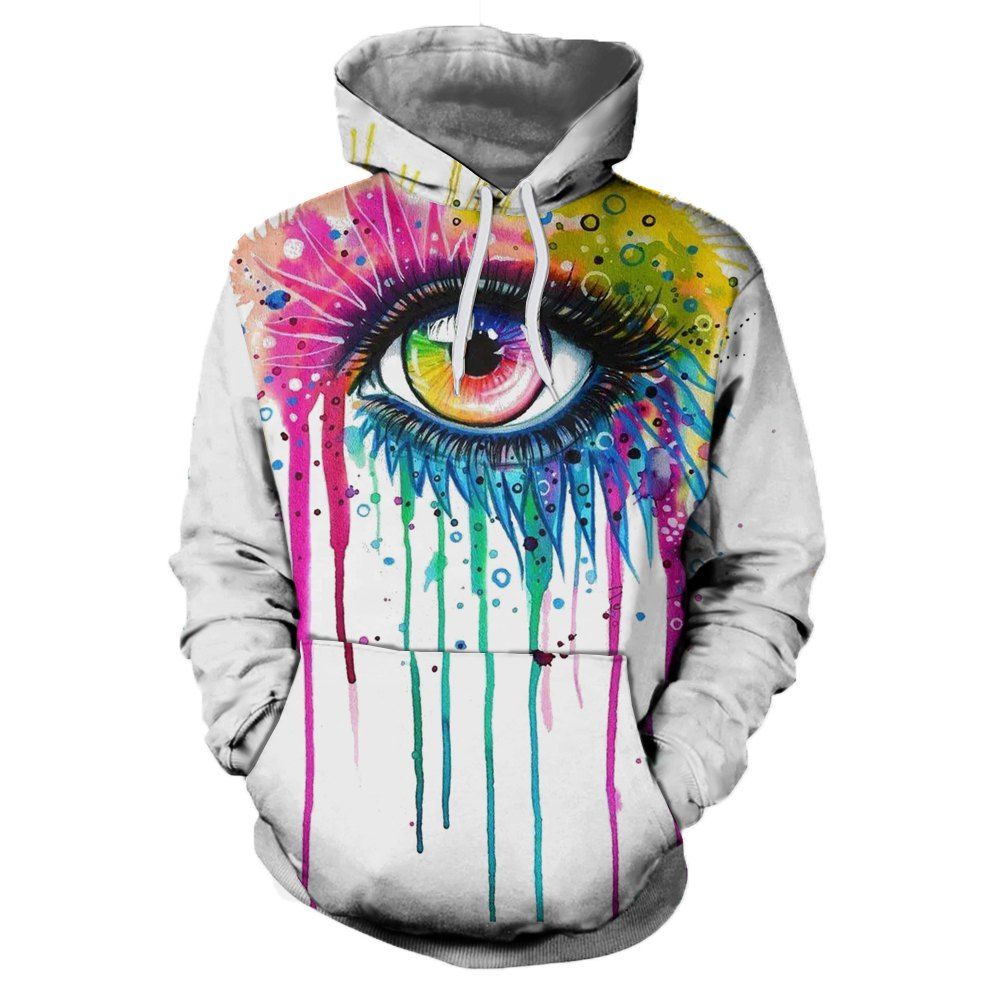 

2018 New Fashion Trend 3D Printing Long-Sleeved Hooded Patch Pocket Hoodie, White