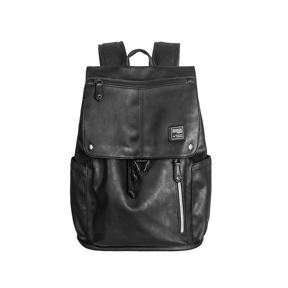 EDIOSN Pu sac d'ordinateur portable en cuir imperméable sac à dos de voyage occasionnel - Noir 