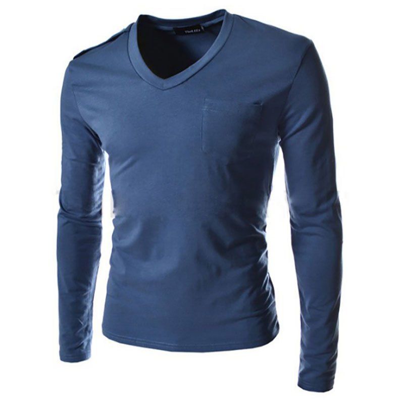

New Men's Single-Breasted Design Casual Long-Sleeved T-Shirt, Glacial blue ice