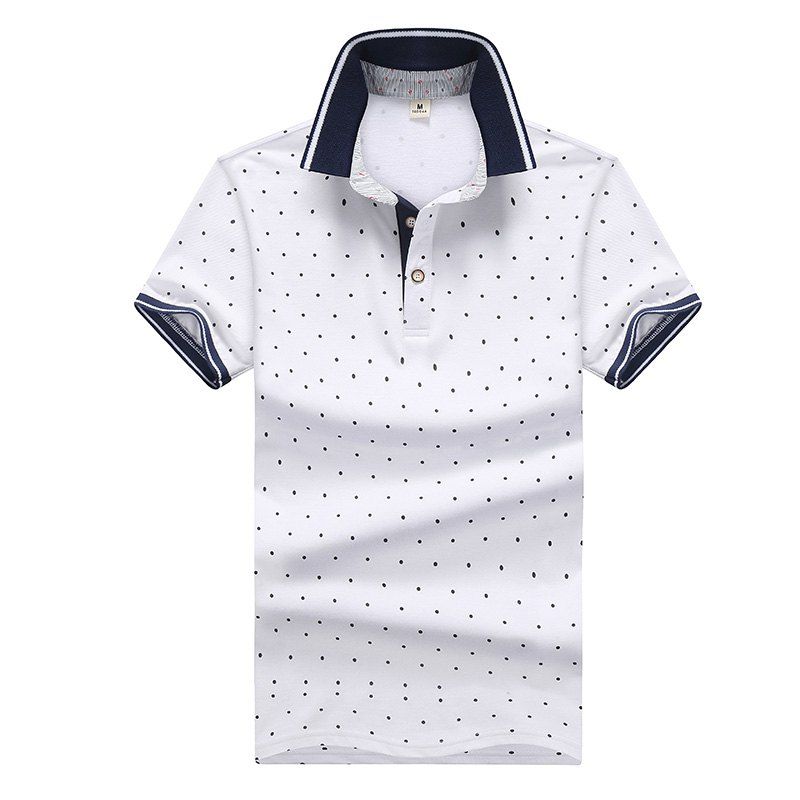 

Men Dot Print Short Sleeves Polo Shirt, White
