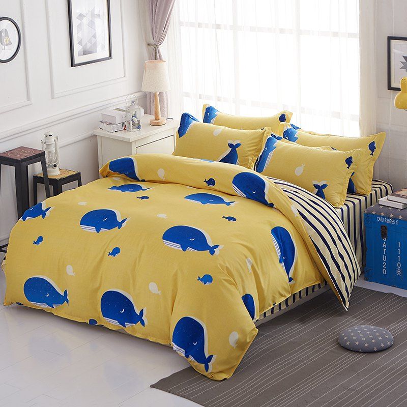 

South Cloud Bedding Cover Set Lovely Cartoon Dolphins Pattern Cosy Home, Yellow