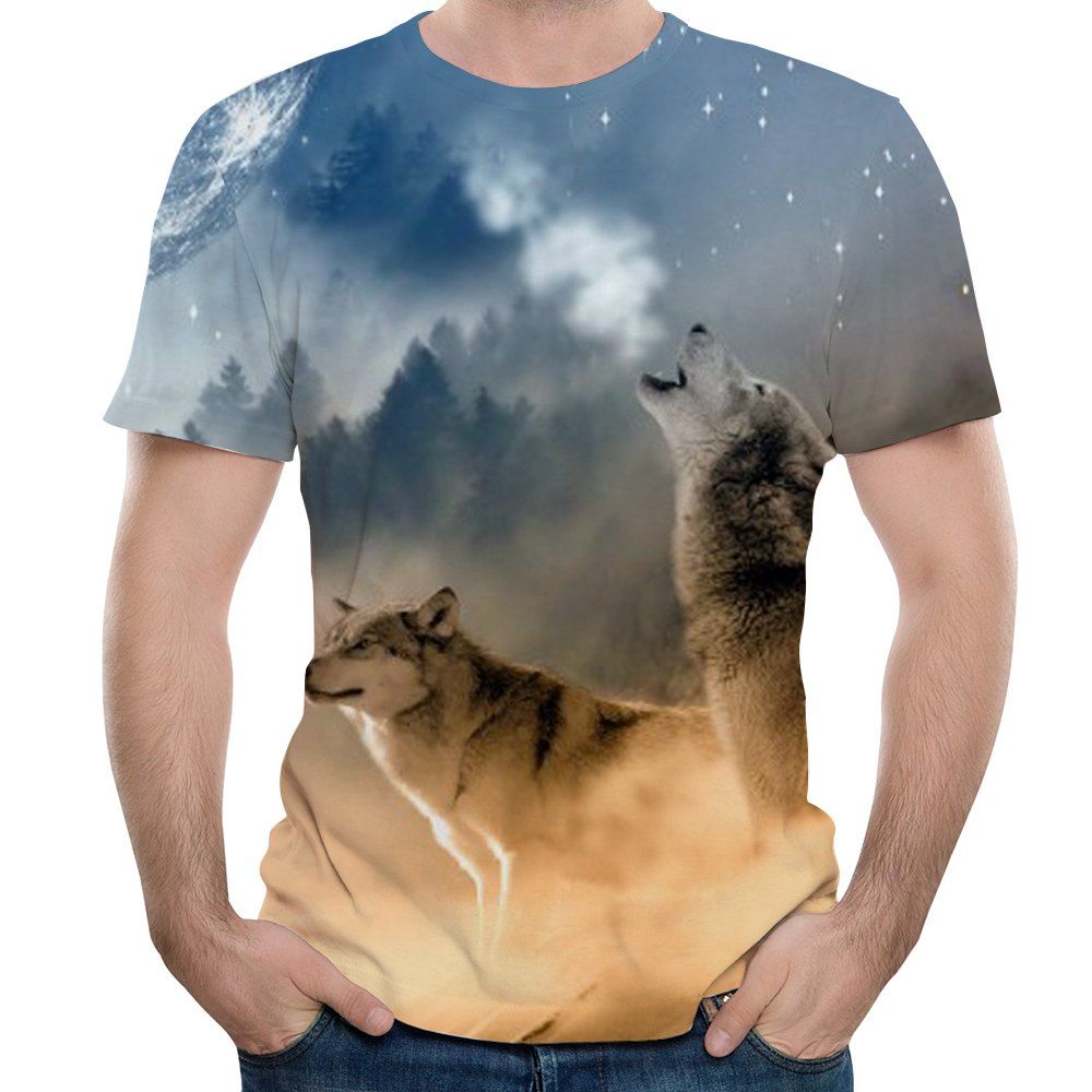 

2018 Summer New Wolf Men's 3D Printed Short-Sleeved T-shirt, Jet gray