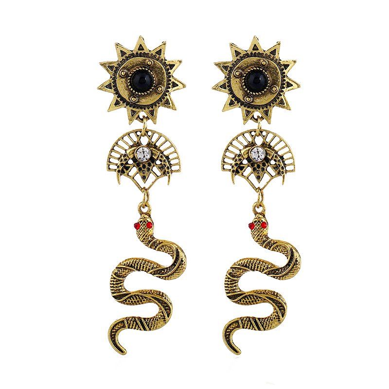 

Popular Indian Totem Sunflower Long Snake Pendant Earrings, Black