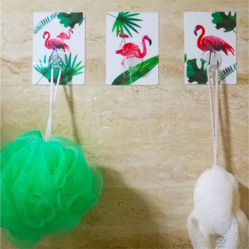 

3pcs Flamingo Kitchen Bathroom Storage Adhesive Hooks, Multi