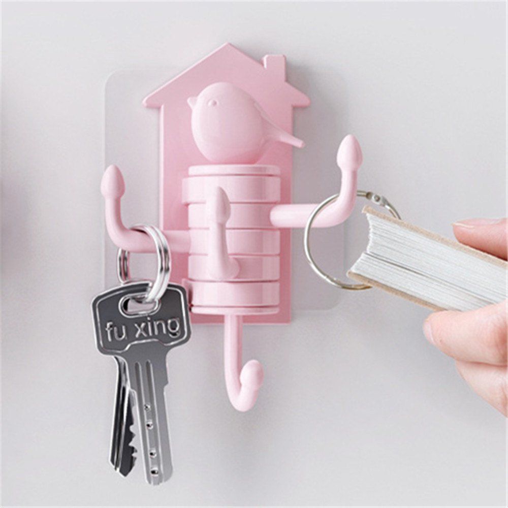 

Creative Bird Design Kitchen Bathroom Storage Adhesive Hook, Pink