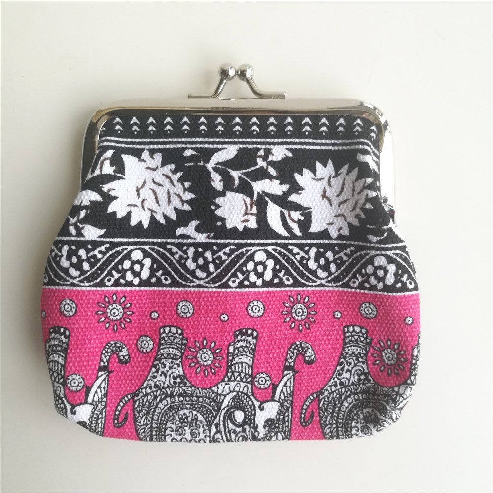 

Ethnic Style Coin Purse Card Sundries Storage Bag, Rose red