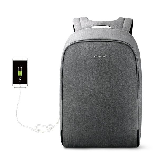 Tigernu 15,6 pouces USB Sac à Dos Ordinateur Portable Anti-Vol Sac Décontractée Ecole pour Hommes Adolescents - Gris 