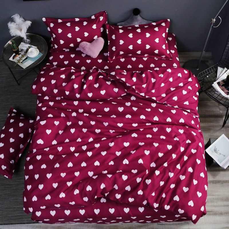 

New Spring Bedding Sets Sweetheart Style Creativity Space Duvet Cover Set Quilt, Red wine