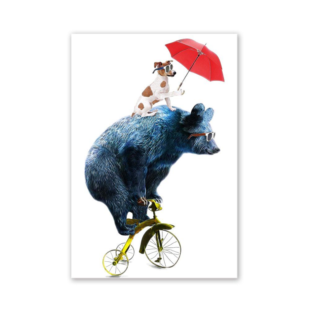 

W025 Bear and Dog Unframed Wall Art Canvas Prints for Home Decoration, Multi-a
